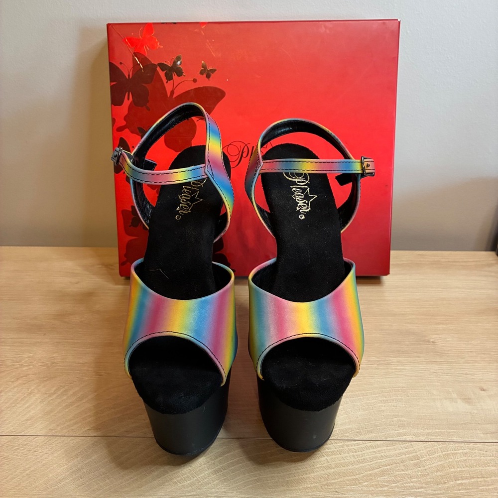 Pleaser Adore-708RS Rainbow Ombre Platform Sandals Black 7 Inch Heels Womens